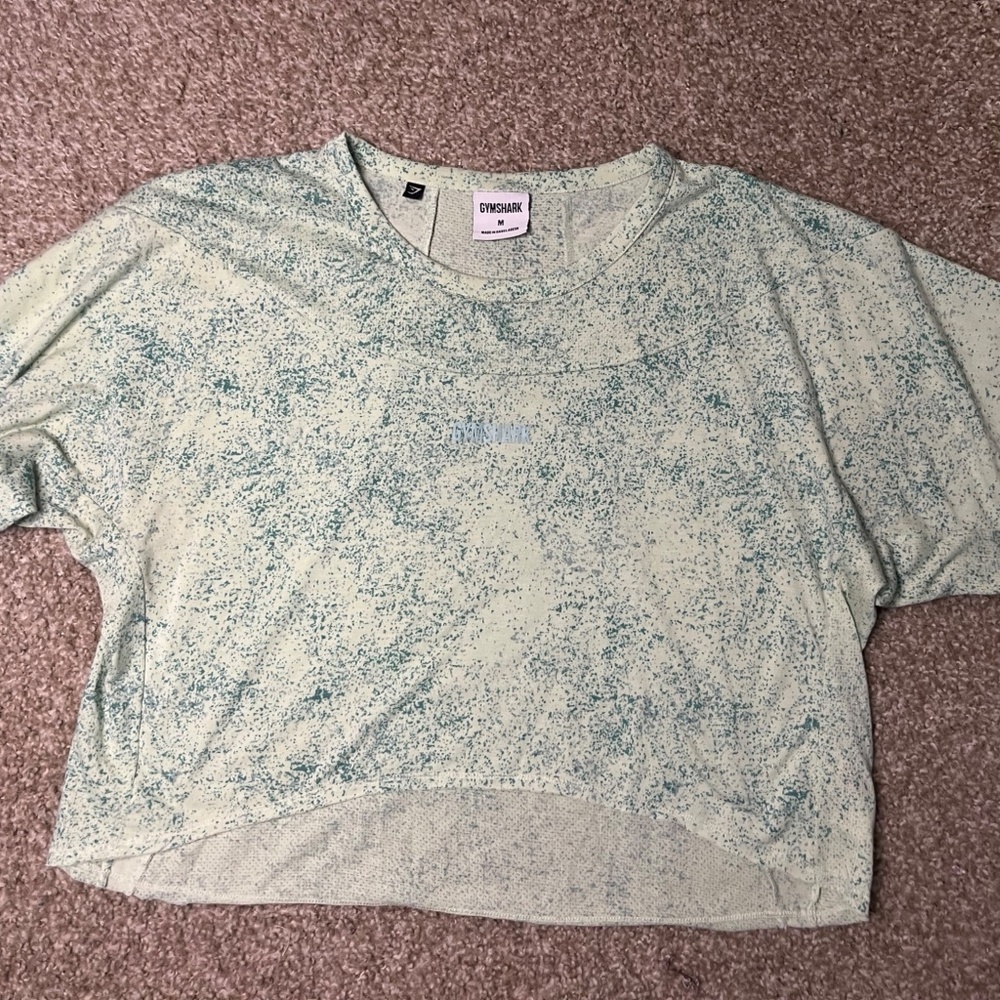 Gymshark Cropped Oversized Tee – Speckled Sage Green – Size Medium